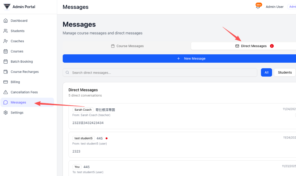 Admin Messaging Interface Guide